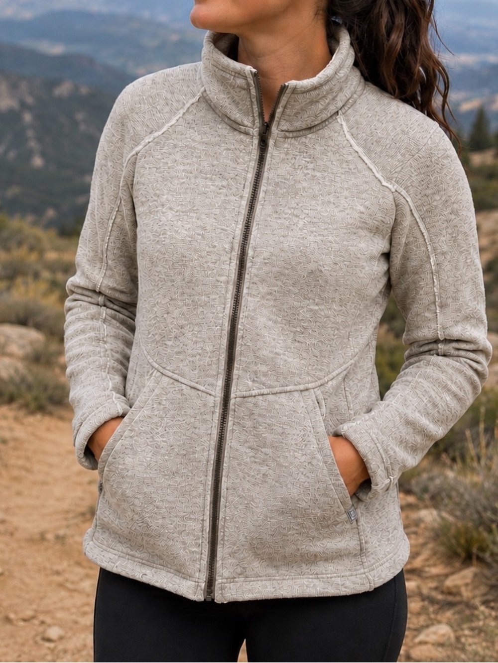 Avalanche Sherpa Fleece Lined Full Zip Jacket Gray Women’s Large Cozy beige
